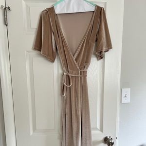 Crushed gold velvet wrap dress